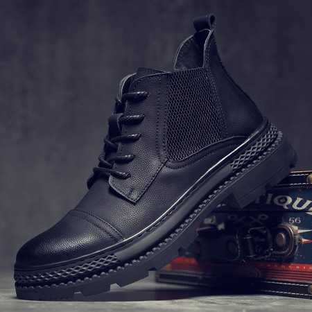 Men's Autumn New Fashion Casual Add Velvet Warm Leather High-Top Martin Boots